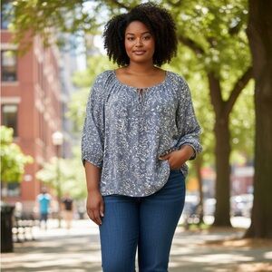 Fred David Blue and White Floral Blouse